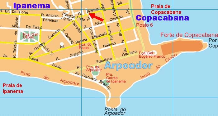 Zemljevid Arpoador plaži