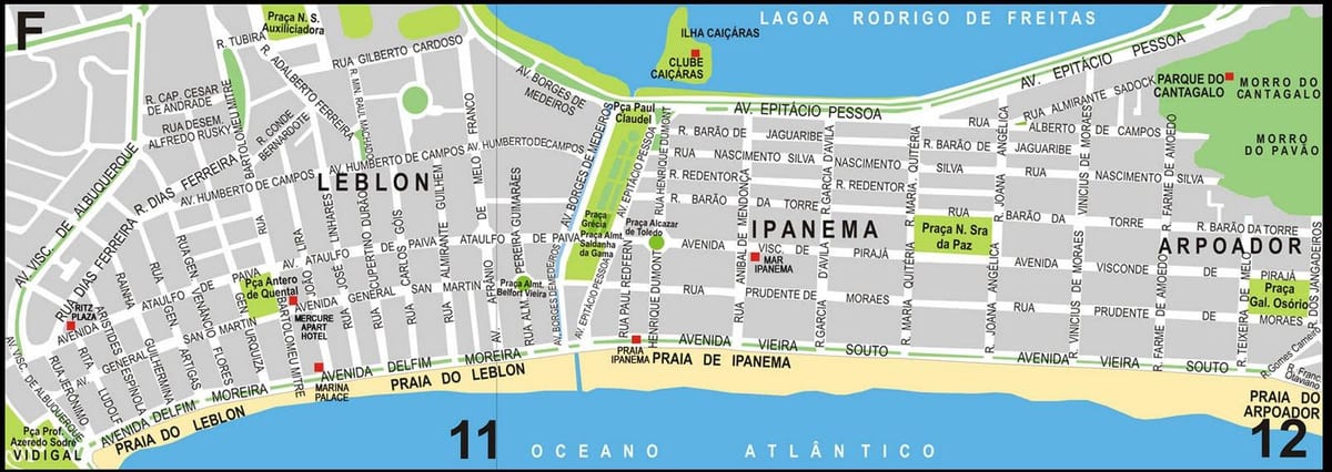 Zemljevid plaži Ipanema