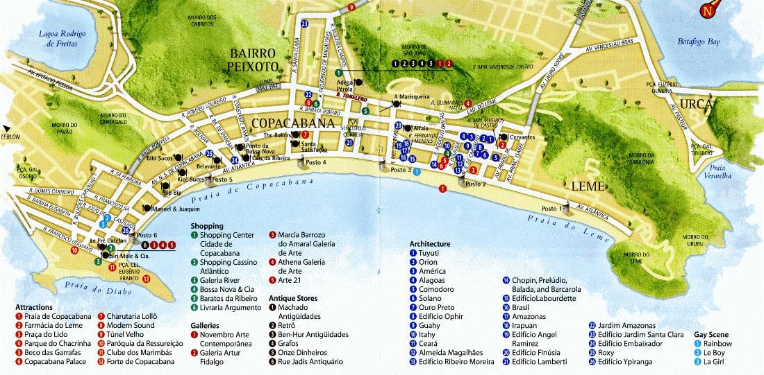 Zemljevid plaži Copacabana