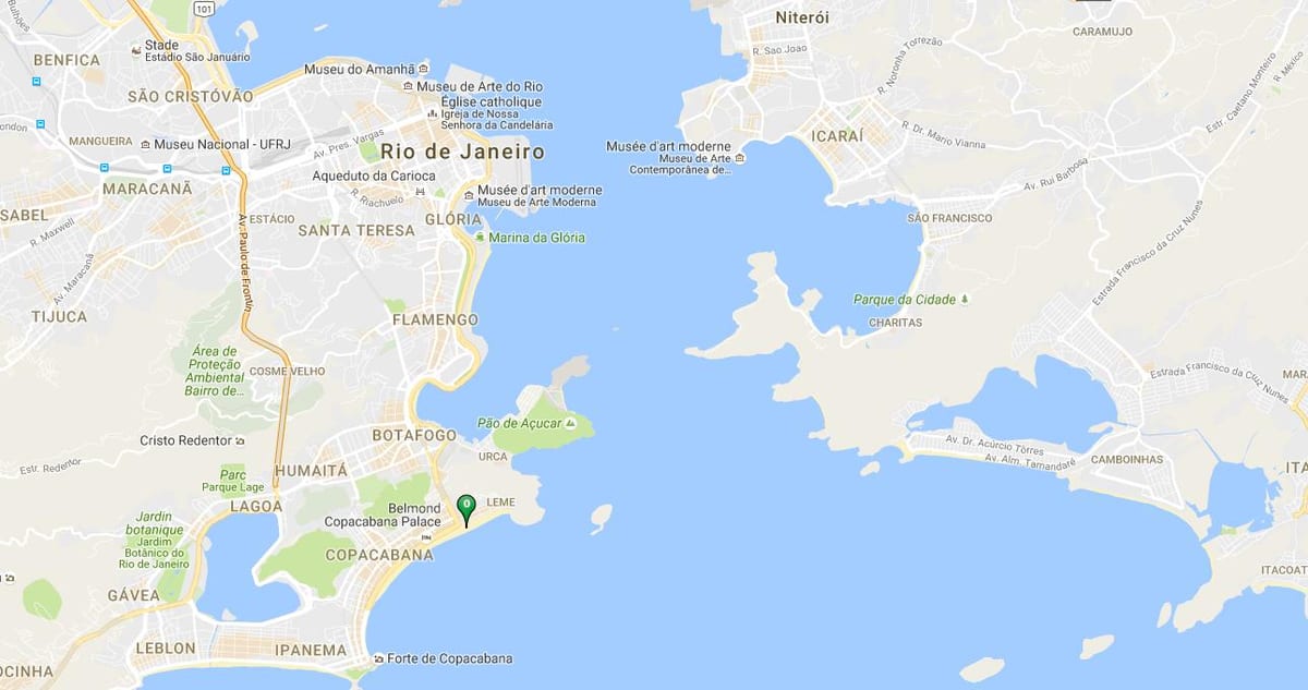 Zemljevid plaži Copacabana