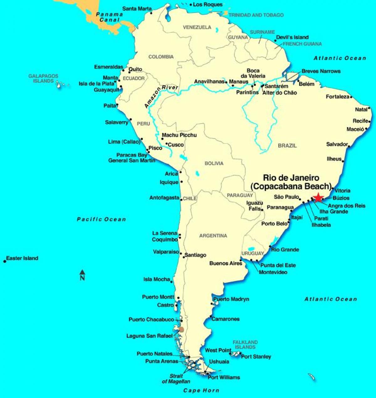 Zemljevid Rio de Janeiru v Južni Ameriki