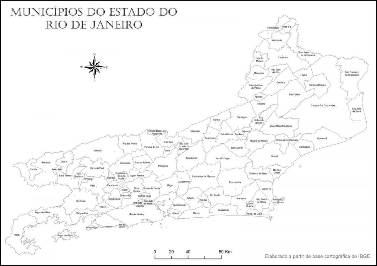 Zemljevid Rio de Janeiru črna in bela