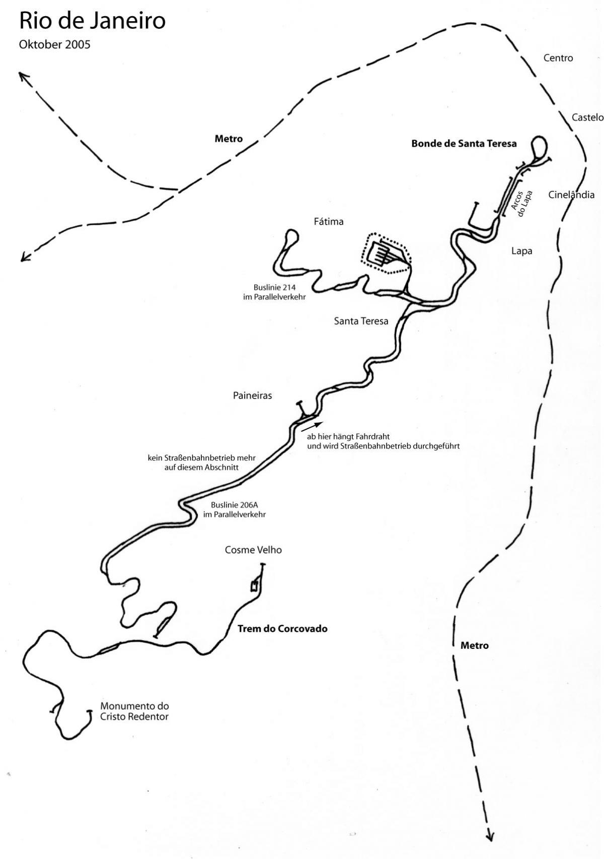 Zemljevid Santa Teresa tramvaj - Line 1